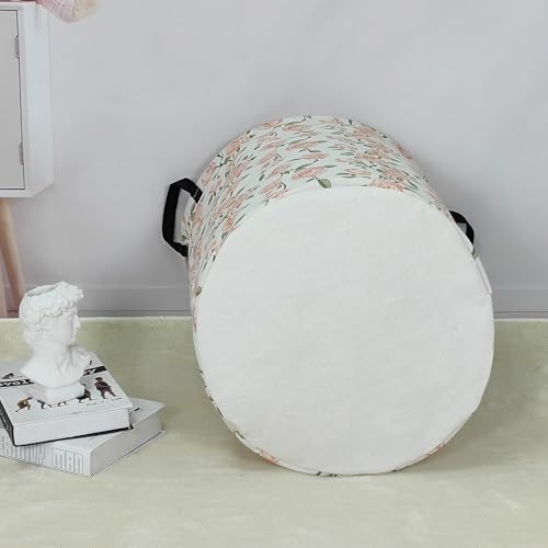 LANGYASHAN Laundry Basket Canvas Fabric Collapsible Organizer Basket for Storage Bin Toy Bins Gift Baskets Bedroom Clothes Children Nursery Hamper (Rose) - color: Round Champagne Rose