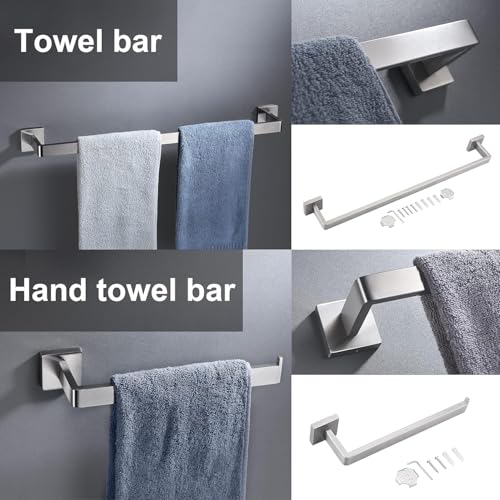 5 Pieces Brushed Nickel Bathroom Hardware Set Include 24inch Towel Bar,2pcsTowel Hooks,Toilet Paper Holder Square SUS304 Stainless Steel Bathroom Accessories Set Heavy Duty Wall Mounted - color: Round Brushed, size: 24" 5pcs