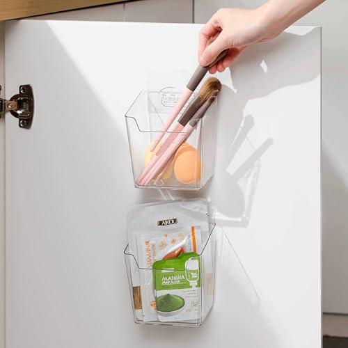 8-Pack Adhesive Cabinet Door Organizer Bathroom, Hanging Storage Bins, Stick on Wall Storage Container, Floating Bins Wall Mounted Organizer Under Sink Caddy for Kitchen Pantry Storage, Office, Dorm - color: 8 Pack, size: Small
