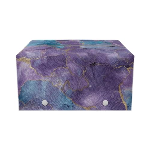 Tissue Box Holder,PU Leather Rectangular Tissue Box Abstract Flower Waterproof Tissue Cover Tissue Box Cover Decorative Tissue Box Organizer Purple Marble - color: Purple Marble