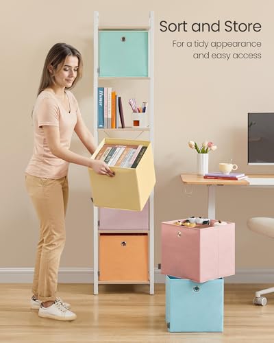 SONGMICS Storage Cubes, Set of 6 Odorless Foldable Storage Boxes, 11.8 x 11.8 x 11.8 Inches, Closet Organizers for Shelf, Rainbow Storage Bins, Colorful Fabric Bins for Bedroom, Living Room URFB230X01 - color: Multi-color 1, size: M (11.8"L x 11.8"W x 11.