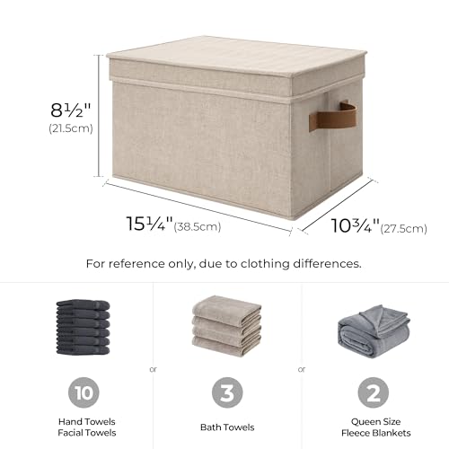 StorageWorks Storage Bins with Lids, Decorative Storage Boxes with PU Handles, Foldable Storage Baskets for Closet, Shelves, Stackable, Brown and Beige, Large, 3-Pack - color: Brown and Beige, size: Large