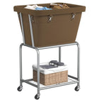 ELYKEN Rolling Laundry Hamper with Wheels, Laundry Cart with Removable Bag, Heavy Duty Metal Frame, 2-Tier Clothes Basket Hamper with Shelf for Closet, Bedroom, Bathroom, Laundry Room, Camel Brown - color: Camel Brown, size: 20.3"l X 15.9"w X 30.9"h
