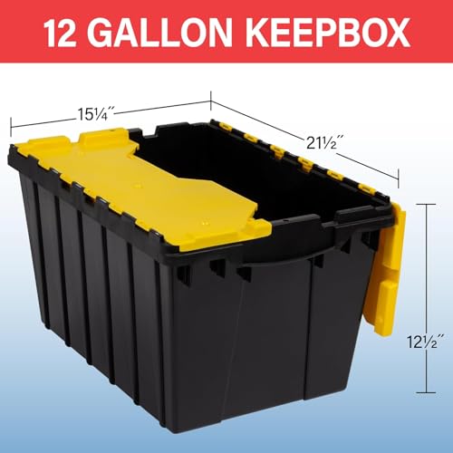 Akro-Mils KeepBox 12 Gallon Storage Container, Nesting and Stackable Plastic Storage Box with Lid Attached, Organizer Tote for Garages, Closets, and Moving, 21-1/2" x 15" x 12-1/2", Black/Yellow - color: Black/Yellow, size: 12 Gallons