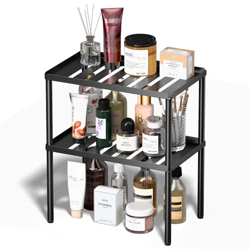 Cabinet Organizer Shelf, 2 Tier Kitchen Cabinet Organizer with Stackable Cabinet Shelves for Kitchen Countertop Storage, Metal Kitchen Shelf Organizer for Spice, Pantry & Under Sink