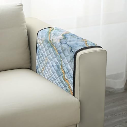 Blue Gold Marble Print Couch Arm Covers with 2 Side Storage Pockets, Anti-Slip Armrest Cover for Sofa, Chair, Loveseat, Recliner Arm Covers - color: Blue Gold Marble