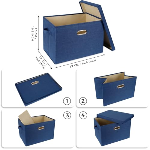 SNWDN 4 Pack Collapsible Fabric Storage Bins with Lids Fabric storage box with lids for closet organizers and storage (Dark Blue 14.6x10.6x10.2 inches) - color: Dark Blue, size: Medium（4-Pack 14.6*10.6*10.2 Inches）