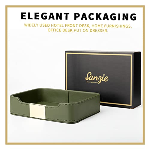 SANZIE Luxury Leather Tray Desktop Storage Catchall Organizer Decorative Tray for Entryway Table to Hold Jewelry Watch Keys Phone Wallet (Metal Gilded, Dusty Green) - color: Dusty Green