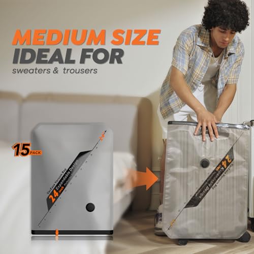 Rechargeable Wireless Pump Travel Storage Bags Set - 15 Pack Medium Size Vacuum Bags for Travel & Home, Space-Saving Compression Packing for Clothes, Blankets & Bedding - size: 15 Mideum Size