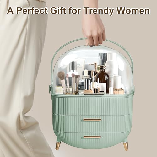 Makeup Organizer for Vanity, Large Capacity Skincare Cosmetic Organizer Countertop with 2 Drawers, Cosmetic Display Cases Makeup Storage Box for Bedroom, Bathroom, Ideal Gifts for Women(Green) - color: green new