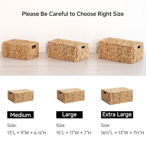 StorageWorks Extra Large Wicker Baskets with Lid for Organizing, Water Hyacinth Storage Baskets for Shelves, Decorative Box with Built-in Handles, Natural, 1 Pack - color: Natural(Water Hyacinth), size: 16½"L × 13"W × 7½"H