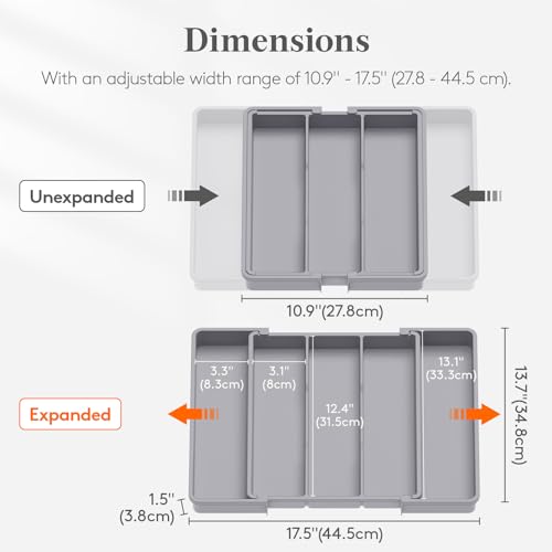 Lifewit Utensil Organizer for Kitchen Drawers, Expandable Cooking Utensil Tray, Adjustable Cutlery Silverware Flatware Holder, Plastic Spatula Tools Storage Divider, 11-18 x 14", Gray - color: Gray, size: Medium(11-18''W x 14''D)