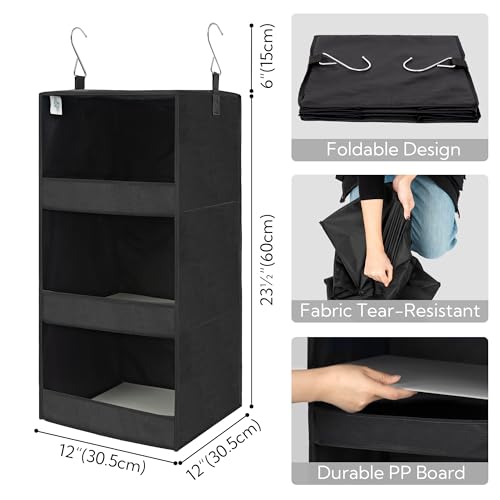 GRANNY SAYS 3-Shelf Hanging Closet Organizer, Collapsible Closet Hanging Shelves, Nursery Hanging Organizer, Black, 29 ½" H X 12" W X 12" D, 1-Pack - color: 3-shelf Black, size: 1-Pack