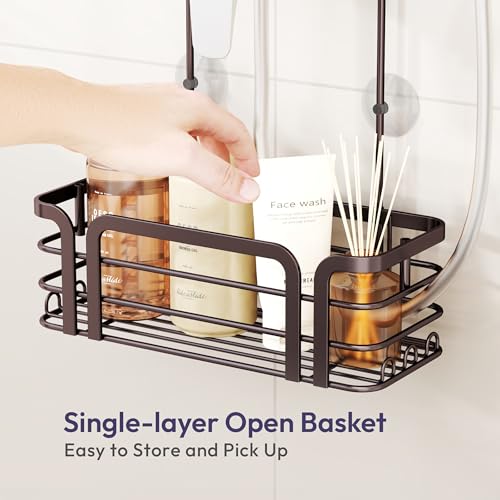 SWTYMIKI Shower Caddy Hanging Organizer - Over the Door Shower Caddy with 6 Hooks, 2 Installation Ways, Stainless Steel Rustproof Bathroom Organizer, Bronze - color: Bronze-1 tier