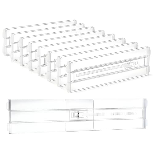 8 Pack Clear Drawer Dividers for Clothes, 4" High 10.6"–16.9" Adjustable Expandable Dresser Drawer Organizer, Dresser Separators for Baby Clothing, Underwear, Sock, Cosmetic, Kitchen, Office Storage - size: 8 Pack