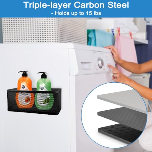 Picowe Magnetic Laundry Organizer, Large Magnet Basket for Laundry Room,16.5lb Capacity Magnetic Shelf for Washer /Dryer, Fridge & Small Spaces ( B, White) - color: Black, size: L (11*4.9*3.9in)