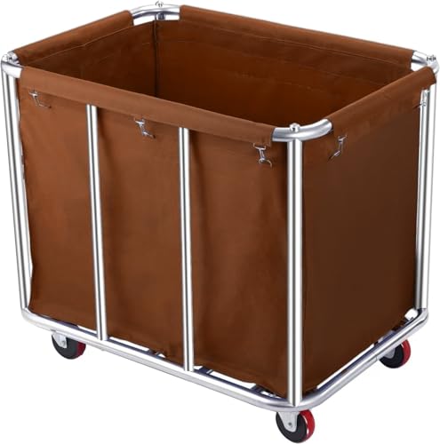Commercial Laundry Cart with Wheels, 400L Large Capacity Heavy Duty Stainless Laundry Basket,Laundry Sorter for Clothes Storage,330 lbs Load (Brown) - color: Brown