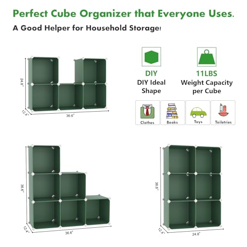 C&AHOME 6-Cube Storage Organizer, Stackable Storage Cubes Shelves, Portable Bookshelf, Plastic Clothing Storage Closet Organizer, DIY Modular Shelving Units for Wardrobe, Home, Green - color: Green