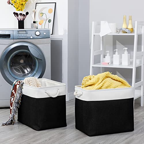 Bidtakay Baskets Extra Large Storage Bins for Clothes Set of 2 Black Baskets for Organizing Fabric Bins 17x12x15 In Tall Baskets with Handles Decorative Basket for Home Organiztion Dog Toy Baskets - color: White&Black, size: 2 Pack-XL-17x12x15 In