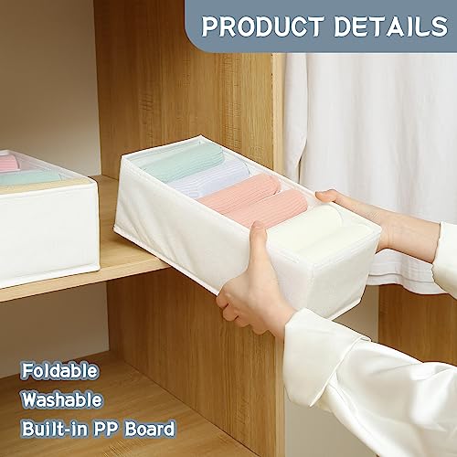 Qozary 3 Pack Sock Underwear Drawer Organizer Dividers, Non-Woven Fabric Collapsible Cabinet Closet Storage Boxes for Clothes, Socks, Lingerie, Underwear, Tie, Belt, Baby, Bedroom (White, 6 Cells) - color: White, size: 6 Cells
