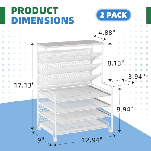 Simple Trending 7 Tier Desk File Organizer, 2 Pack Letter Tray Paper Organizer, Mesh Desk Accessories File Folder for Office, Home or School, White - color: White 2pack