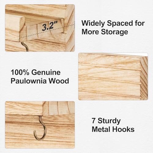 Lwenki Decorative Key Holder for Wall with Shelf, Entryway Shelf with Hooks Holds Leashes, Jackets and Glasses – Sturdy Wood Keyholder Entrance Hanger with Mounting Hardware (Wood, Large) - color: Wood, size: Large