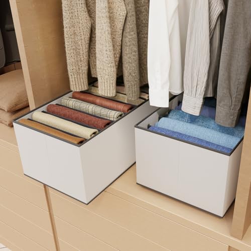 EASEVE 6 Pack Wardrobe Closet Organizer and Storage for Clothes - 7 Grids Foldable Drawer Dividers Organizers for Jeans | Pants | Shirts | Leggings, Stackable Clothing Bins for Closets Organization - size: 6 Pack