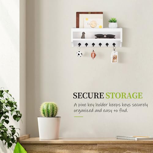 Nekon Key Holder Wall Mount, 12.8" W x 5.6" H x 3.7" D Wall Mounted Key and Mail Organizer with 6 Key Hooks, Key Racks for Home Entryway Decor (White) - color: White
