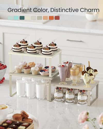 SONGMICS Cabinet Organizer Shelf, Set of 3 Kitchen Counter Shelves, Kitchen Storage, Spice Rack, Stackable, Expandable, Sand Beige UKCS220K01 - color: Sand Beige