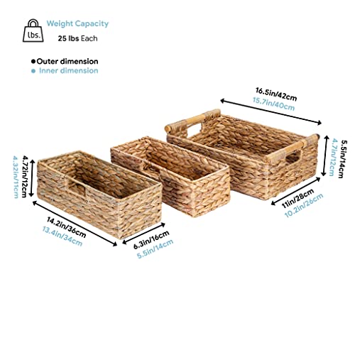 VATIMA Large Water Hyacinth Storage Baskets for Organizing with Wooden Handles for Shelves, 2 Bathroom Small Basket, Water Hyacinth Toilet Paper Baskets, Set of Natural Wicker Storage Basket for Home - color: Water Hyacinth, size: Set of 3 (1 Large Basket