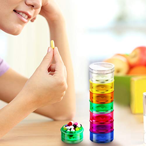 Sieral 2 Set 7 Days Stackable Pill Organizers 7 Compartments Round Pill Boxes Tower Weekly Vitamin Individual Storage Containers Travel Cases with Lids for Medications, Vitamins and Supplements