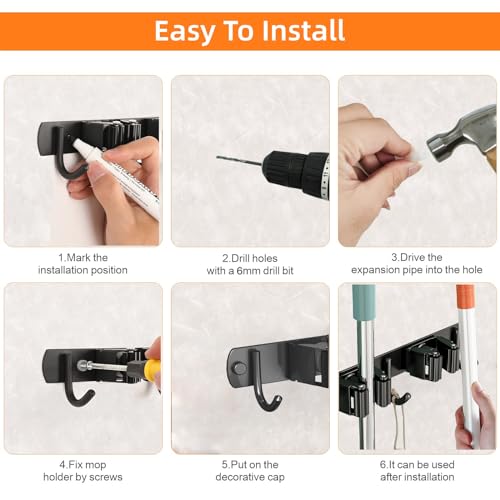 CUXIXA 2 Pack Mop and Broom Holder Wall Mount, Non-slip Broom Hanger Wall Mount, Heavy Duty Mop Broom Organizer for Kitchen Garden Garage Laundry Room Wall Decor Organization and Storage Black 3R4H - color: Black, size: 2Pack 3R4H