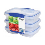 Sistema 3-Piece Food Storage Containers with 2 Compartments and Lids for Meal Prep, Dishwasher Safe, 11.8oz, Clear/Blue - size: 11.8oz, style: Set of 3