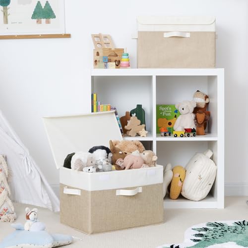 GRANNY SAYS Storage Boxes with Lids, Decorative Storage Bins, Shelf Baskets, Clothes Storage and Organization, White/Khaki, 2-Pack - color: White/Khaki, size: Extra Large-2 Pack