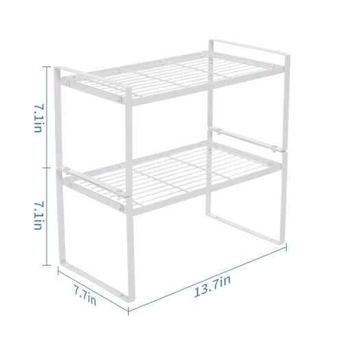 MiaLi Cabinet Organizer Shelf, Set of 2 Metal Counter Shelves Spice Rack, Stackable Kitchen Bathroom Organizers and Storage, White - color: White, size: 7.7"D x 13.7"W x 7.1"H + 7.7"D x 13.7"W x 7.1"H