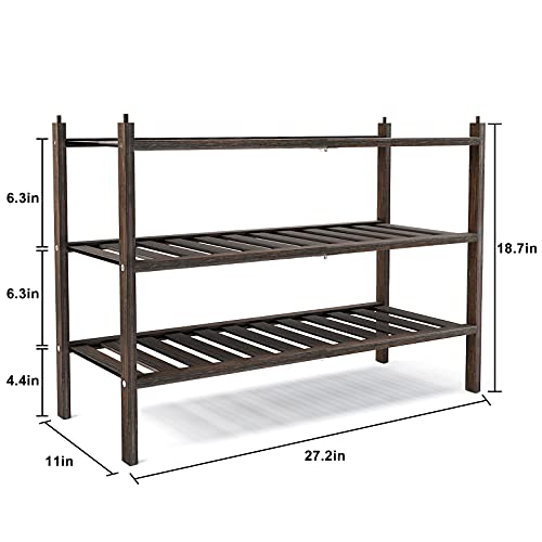 Dranixly Shoe Rack, 3-Tier Bamboo Stackable Shelf Storage Organizer, Stand for Closet, Entryway, Hallway, Bathroom and Living Room（Mocha） - color: Mocha, size: 3 Tier