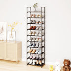 10-Tier Large Shoe Rack,20-25 Pairs Sturdy Shoe Shelf Storage Organizer,Tall Shoe Stand for Entryway, Hallway and Closet(Black) - size: 10-Tier(Black)