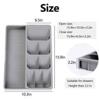 Expandable Kitchen Drawer Organizer Tray, 15.9×10.3×2.2in,Adjustable Silverware Storage for Spoons,Forks,Knives, Compact Cutlery Holder Saves Space(Grey)