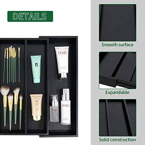 Utoplike Bamboo Drawer Organizer Kitchen Utensils, Adjustable Black Silverware Holder and Cutlery Tray Organiser, Expandable Drawer Divider for Flatware, Knives in Kitchen, Bedroom, Living Room - color: Black, size: Large