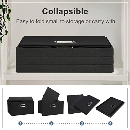 Graciadeco Medium 15" 21 Quart Collapsible Stackable Storage Bins with Lids, 5 Packs Black Foldable Fabric Closet Storage Boxes with Lids, Lidded Heavy-duty Linen Baskets(15x11x8) - color: Black, size: Medium -5 Pack