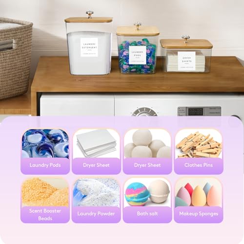 POLRAI 5 Pack Laundry Pod Containers and Dryer Sheet Holder, Laundry Room Organization Storage Containers with Lids and Labels for Detergent Pods Dry Sheet Organizing - color: Natural, size: 3+1+1 Pack