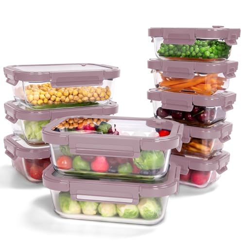 10-Pack Glass Food Storage Containers with Tempered Lids – Borosilicate, Airtight, Oven-Safe (-4°F~950°F), BPA-Free, 4.4 & 1.6 Cup, Leak-Proof, Dishwasher Safe (Pink) - color: Tempered Lids Pink, size: 4.4Cup*5 & 1.6 Cup*5