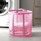Mesh Bag with Handles, Collapsible Laundry Basket, Foldable Laundry Bag, Breathable Folding Beach Bag,Space-saving Travel Tote Bags (1, Pink) - color: Pink