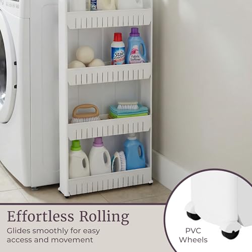 Slim Rolling Storage Cart - 5-Tier Utility Cart with Wheels for Bathroom, Kitchen, and Laundry Room - Bathroom Shelves by Lavish Home (White) - size: 5-Tier
