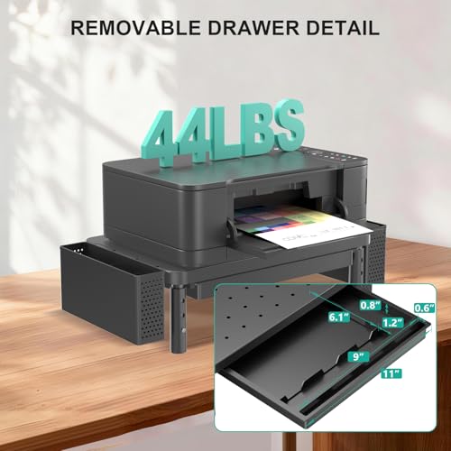 WALI Computer Monitor Stand with Storage, Desk Organizer with Drawer and Pen Holder, Desk Monitor Riser 3 Height Adjustable, Laptop Riser for Computer, Laptop, Printer(PTT003-B), 1 Pack, Black - color: Matte Black, size: with Drawer and Pen Holder