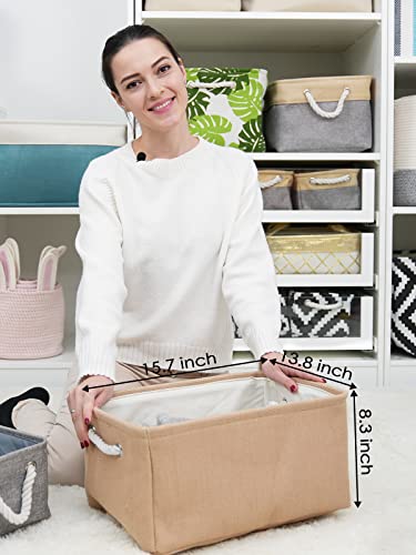 TheWarmHome Large Storage Basket - Fabric Storage Baskets for Organizing Shelves, Collapsible Storage Bin Organizer for Closet Bookself Laundry Dog Toy Home Organization, Decorative Beige Basket Gift - color: Beige, size: Large - 15.7Lx11.8Wx8.3H