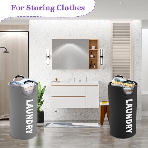 2Pcs Large Laundry Hamper for Adult, 95L Folding Clothes Basket with Handles, Dirty Clothes Hampers for Bedroom, Stand-alone Laundry Bin for Family, Hotel, Dorm, Grey/Black - color: Grey + Black, size: L-95L