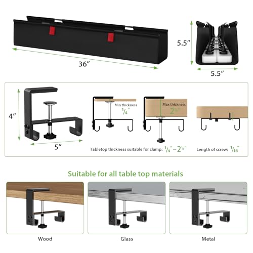 KEEGH No Drill Under Desk Cable Management Tray - 28" Cord Management Under Desk - Clamp/Screw Mount - Support Upto 70lbs - Fabric Wire Management - Gaming/PC Cable Tray Cord Hiders for Office/Home - color: Black, size: Regular (28 Inch)