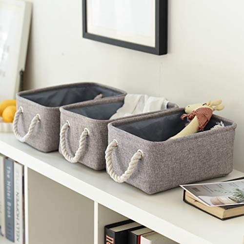 TheWarmHome Foldable Small Storage Baskets with Strong Cotton Rope Handles [6-Pack] Gray Collapsible Storage Bins Set Works Room Storage, Nursery Baskets - color: Grey, size: 6PCS/Small -11.8Lx7.9Wx5.2H