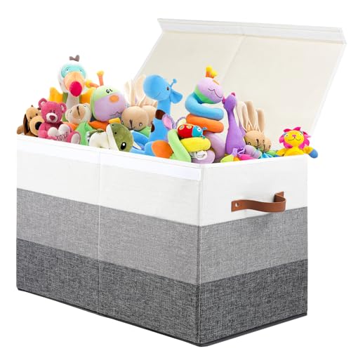 Mayniu Toy Box Storage Chest with Divider, Large Sturdy Toy Bin Organizer Basket with Lid for Kids, Boys, Girls, Nursery, Living Room, Bedroom, Playroom, Closet, 25"x13" x16"(Gradient Grey) - color: Large Gradient Grey